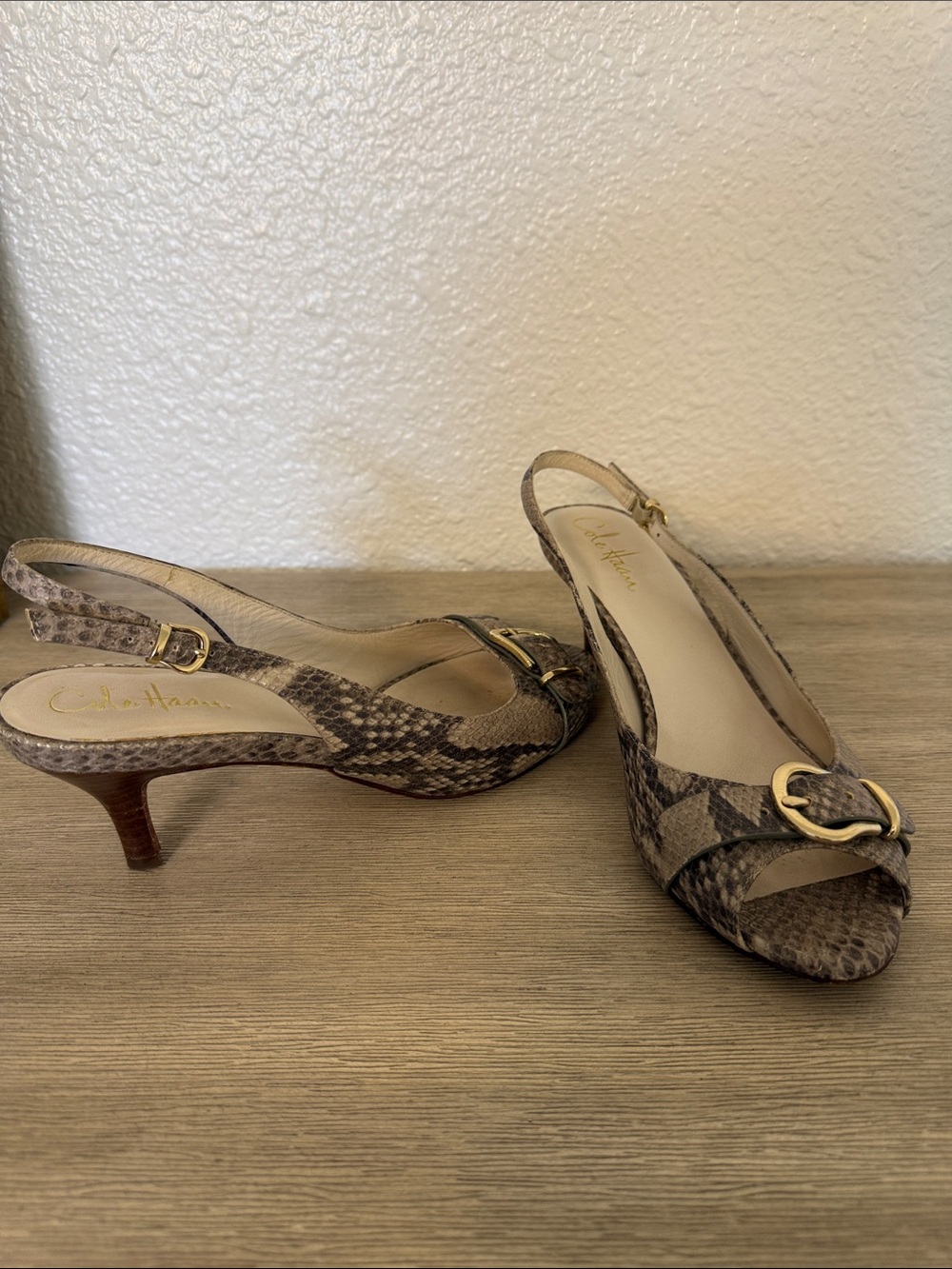 Cole Haan Air Eliana Open Toe Women's Snake-Print Slingback Heels